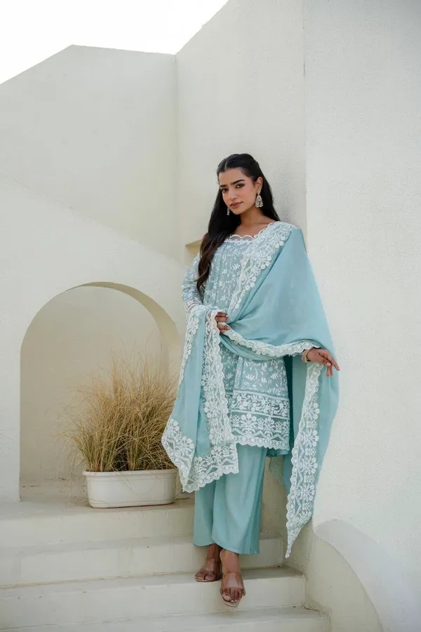 Sea_Green_Cotton_Embroidered_A-Line_Kurta_Palazzo_Dupatta_Set_For_Women