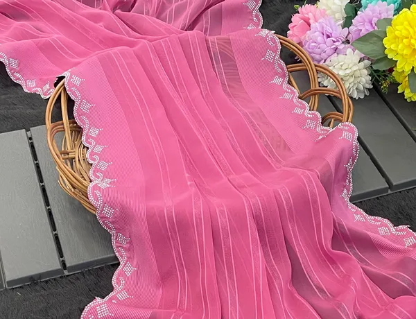 Pink_Chiffon_Striped_Scalloped_Border_Saree_For_Women