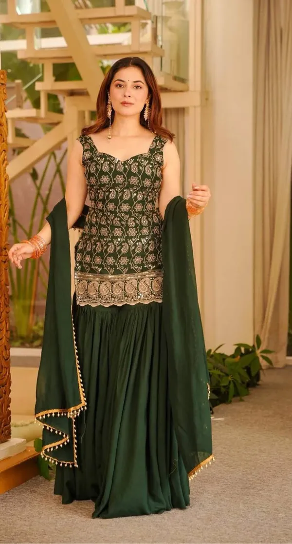 Green_Georgette_Embroidered_Sleeveless_Kurta_Sharara_Set_For_Women