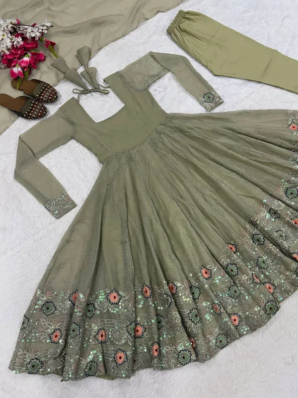 Sage_Green_Crinkle_Silk_Embroidered_Anarkali_Kurta_Pant_Dupatta_For_Women