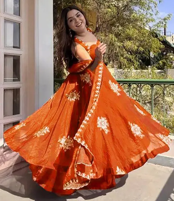 Orange_Silk_Floral_Embroidered_Anarkali_Kurta_Palazzo_Dupatta_For_Women
