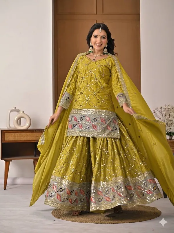 Mustard_Georgette_Sequin_Embroidered_Sharara_Suit_Set_For_Women