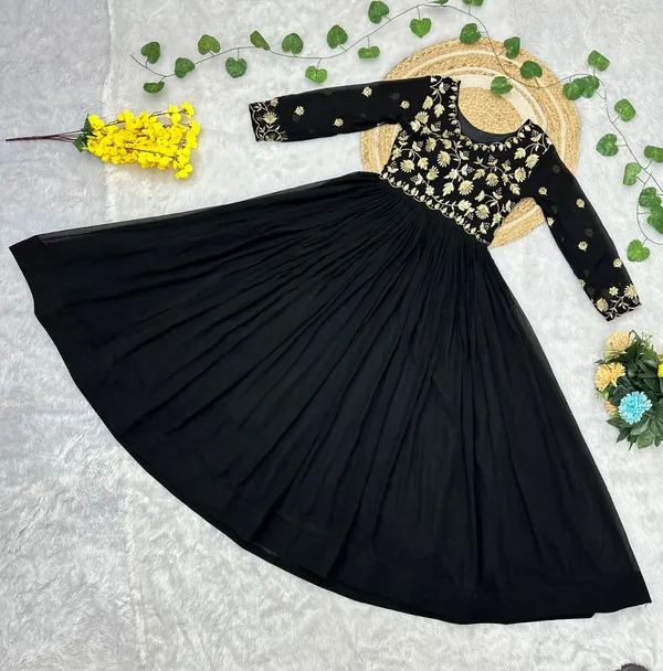 Black_Georgette_Zari_Embroidered_Flared_Anarkali_Gown_For_Women