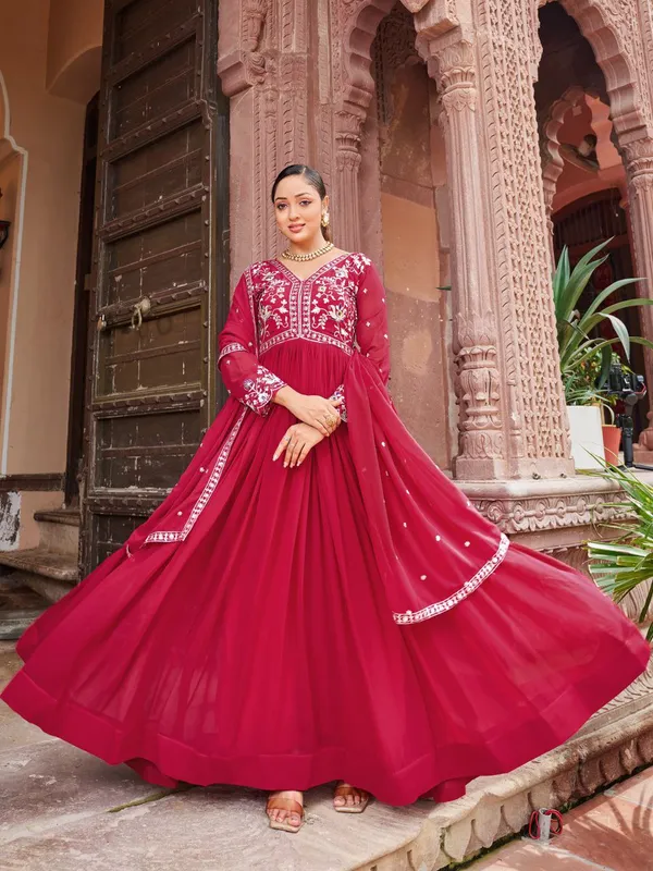 Maroon_Georgette_Embroidered_Flared_Anarkali_Gown_With_Dupatta_For_Women