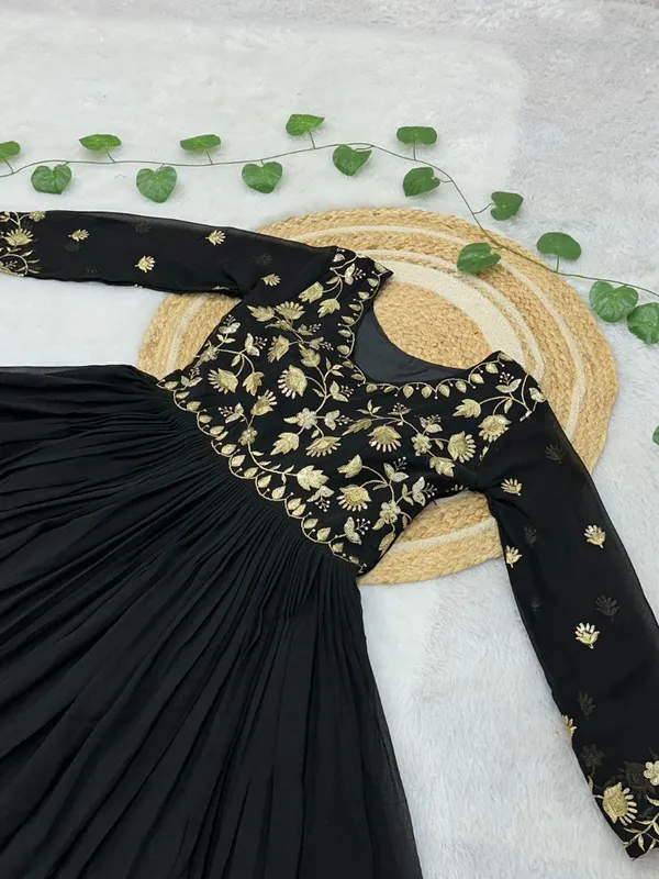 Black_Georgette_Zari_Embroidered_Flared_Anarkali_Gown_For_Women