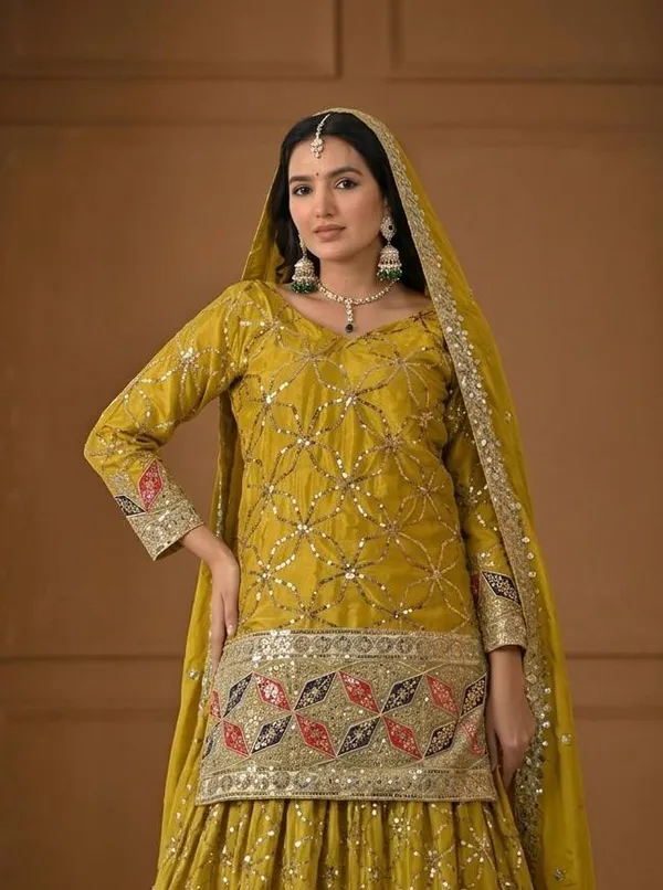 Mustard_Georgette_Sequin_Embroidered_Sharara_Suit_Set_For_Women