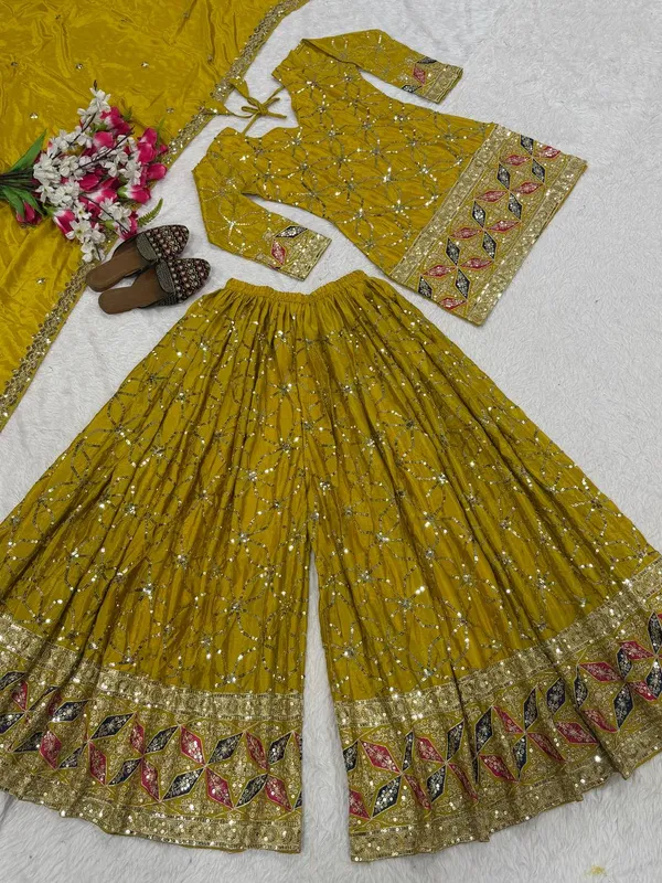 Mustard_Georgette_Sequin_Embroidered_Sharara_Suit_Set_For_Women