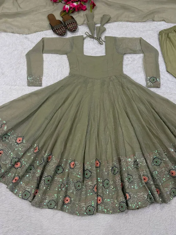 Sage_Green_Crinkle_Silk_Embroidered_Anarkali_Kurta_Pant_Dupatta_For_Women