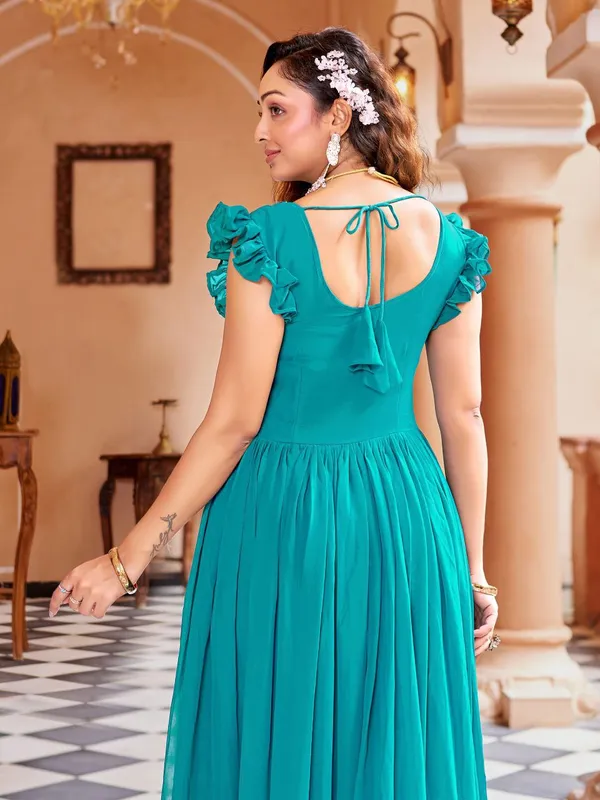 Teal_Georgette_Embroidered_Flared_Anarkali_Gown_For_Women