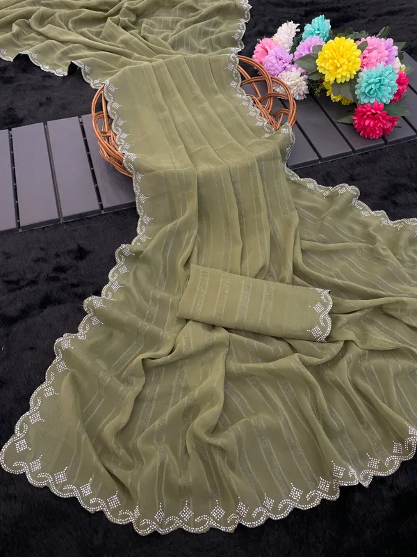 Olive_Green_Chiffon_Embroidered_Scalloped_Border_Saree_For_Women
