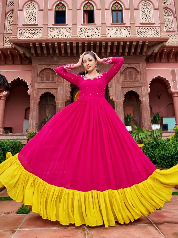 Pink_Georgette_Embroidered_Flared_Ruffle_Anarkali_Gown_For_Women