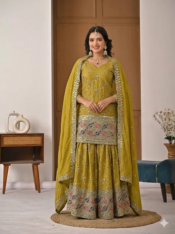 Mustard_Georgette_Sequin_Embroidered_Sharara_Suit_Set_For_Women