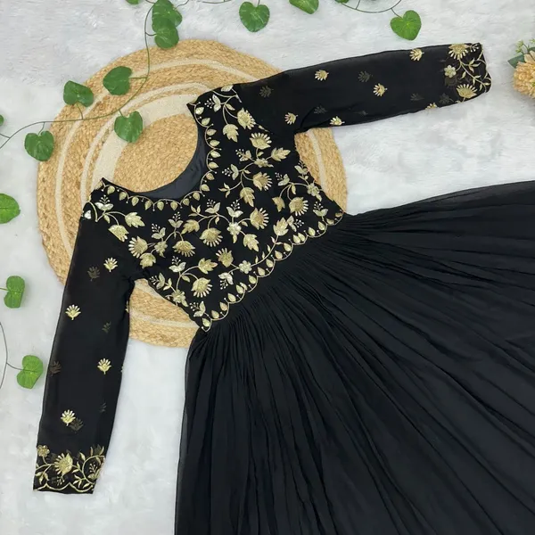 Black_Georgette_Zari_Embroidered_Flared_Anarkali_Gown_For_Women