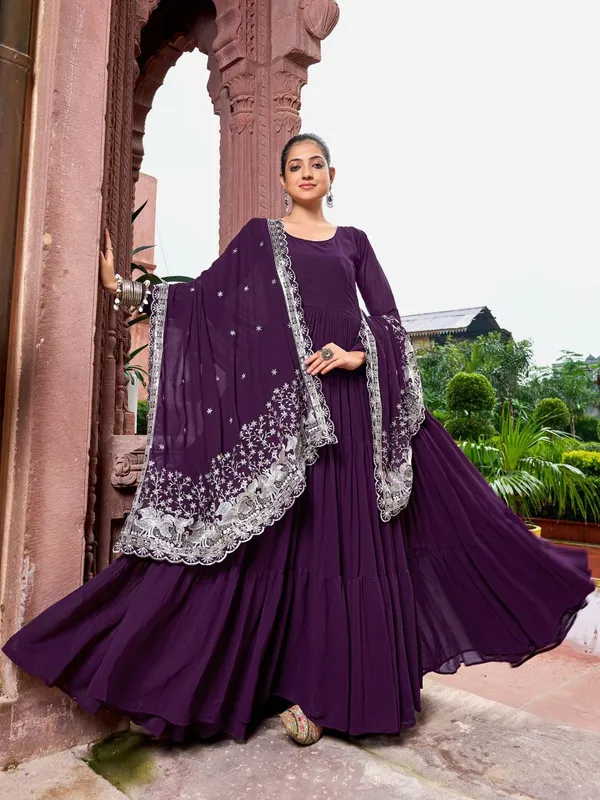 Purple_Georgette_Flared_Anarkali_Gown_With_Dupatta_For_Women