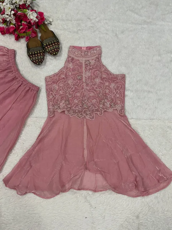 Pink_Georgette_Embroidered_Halter_Neck_Peplum_Top_Palazzo_Set_For_Women