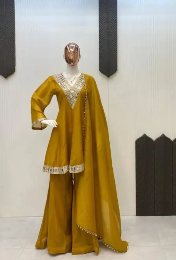 Mustard_Yellow_Chanderi_Silk_Peplum_Kurta_Sharara_Set_For_Women