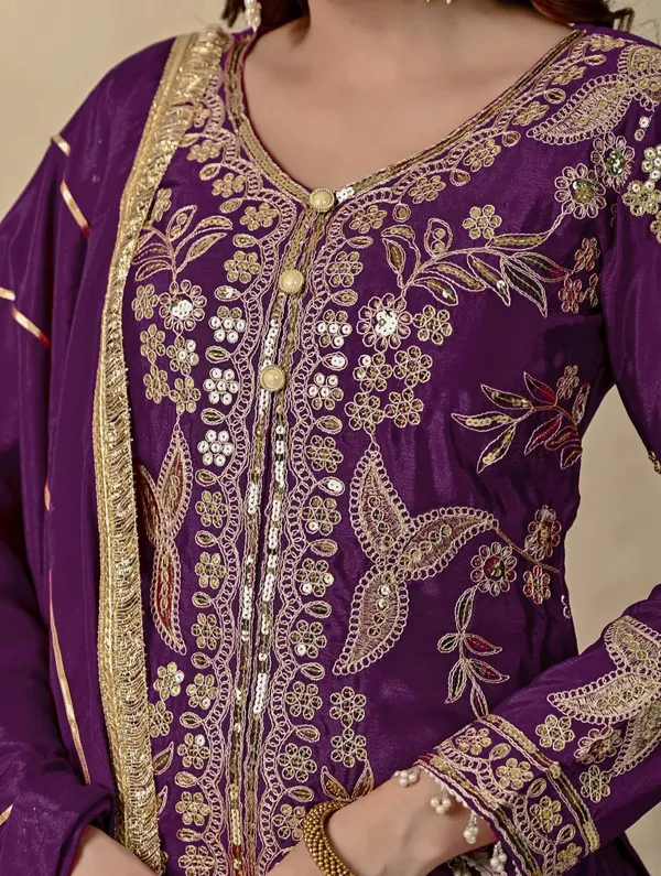 Purple_Chinnon_Silk_Embroidered_Flared_Kurta_Sharara_Set_For_Women