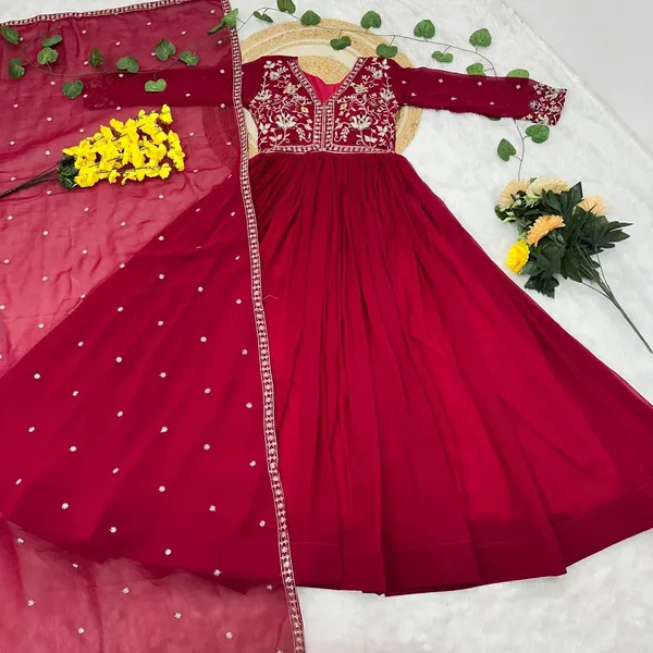 Maroon_Georgette_Embroidered_Flared_Anarkali_Gown_With_Dupatta_For_Women