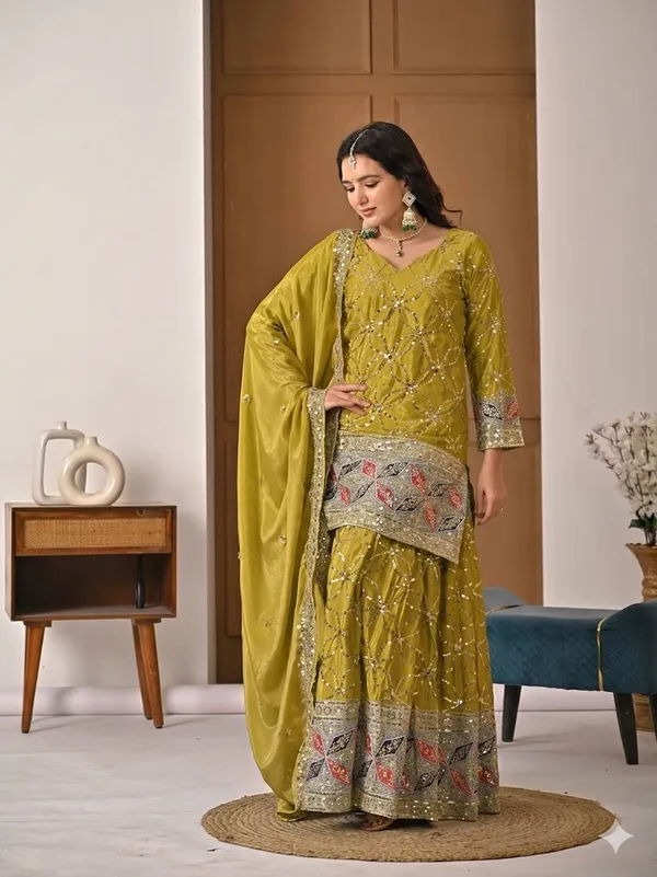Mustard_Georgette_Sequin_Embroidered_Sharara_Suit_Set_For_Women