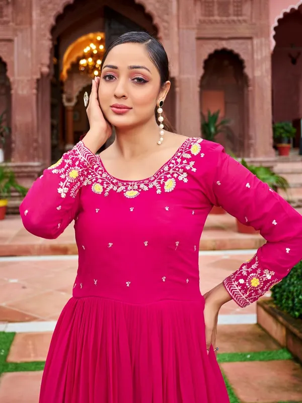 Pink_Georgette_Embroidered_Flared_Ruffle_Anarkali_Gown_For_Women