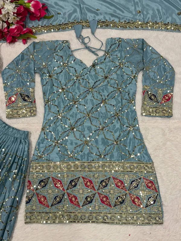 Blue_Georgette_Sequin_Mirror_Work_Embroidered_Sharara_Suit_For_Women
