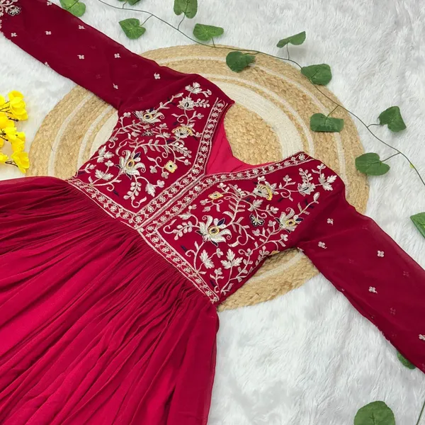 Maroon_Georgette_Embroidered_Flared_Anarkali_Gown_With_Dupatta_For_Women