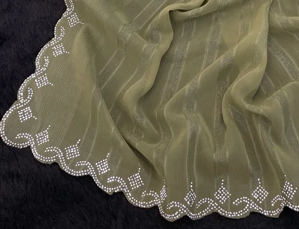 Olive_Green_Chiffon_Embroidered_Scalloped_Border_Saree_For_Women