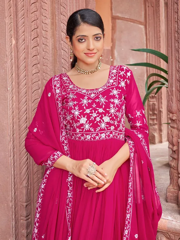 Pink_Georgette_Floral_Embroidered_Anarkali_Gown_With_Dupatta_For_Women