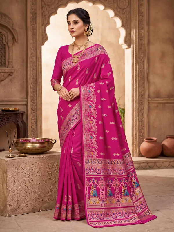 Pink_Silk_Woven_Border_Traditional_Saree_For_Women