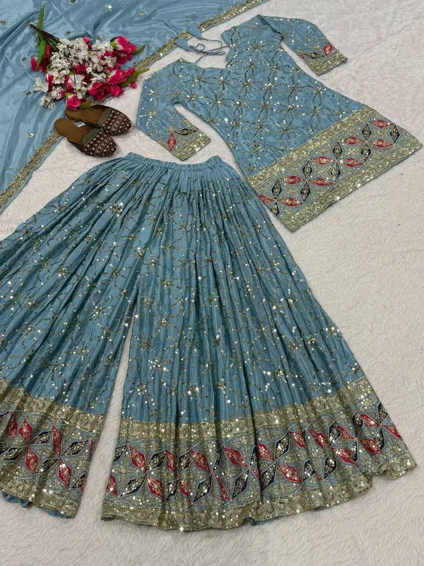 Blue_Georgette_Sequin_Mirror_Work_Embroidered_Sharara_Suit_For_Women