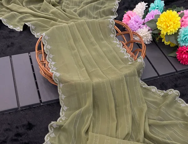 Olive_Green_Chiffon_Embroidered_Scalloped_Border_Saree_For_Women