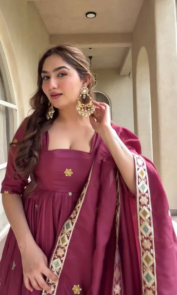Maroon_Crepe_Silk_Embroidered_Anarkali_Gown_Palazzo_Dupatta_For_Women
