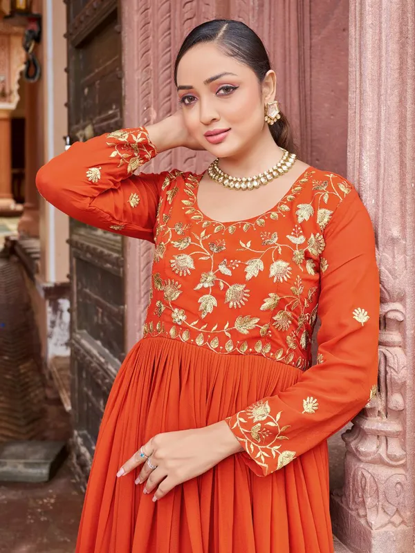 Orange_Georgette_Zari_Sequin_Embroidered_Flared_Anarkali_Gown_For_Women