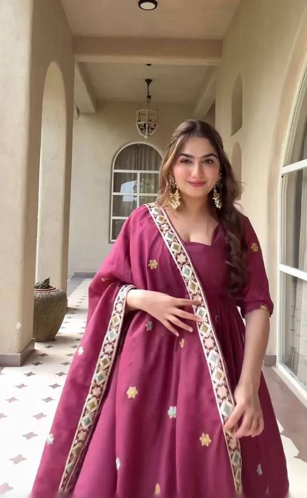 Maroon_Crepe_Silk_Embroidered_Anarkali_Gown_Palazzo_Dupatta_For_Women