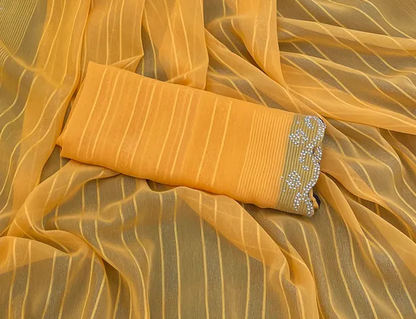Yellow_Chiffon_Striped_Scalloped_Border_Saree_For_Women