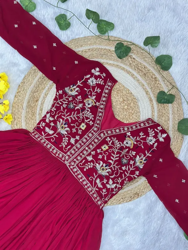 Maroon_Georgette_Embroidered_Flared_Anarkali_Gown_With_Dupatta_For_Women