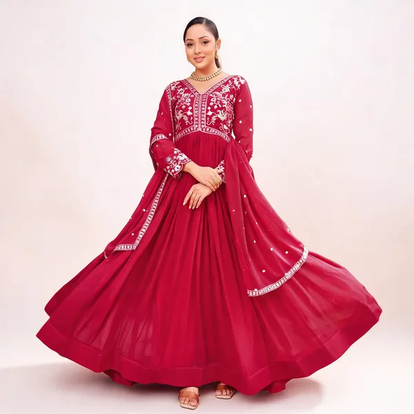 Maroon_Georgette_Embroidered_Flared_Anarkali_Gown_With_Dupatta_For_Women
