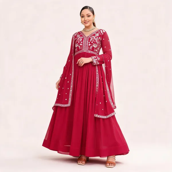 Maroon_Georgette_Embroidered_Flared_Anarkali_Gown_With_Dupatta_For_Women