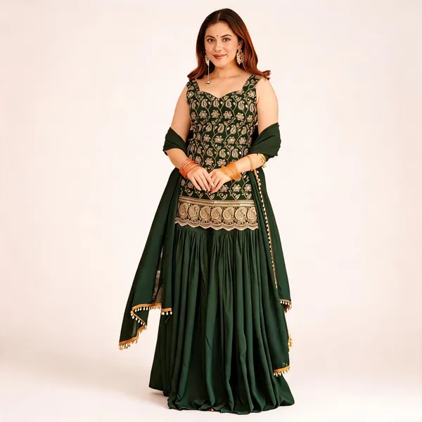 Green_Georgette_Embroidered_Sleeveless_Kurta_Sharara_Set_For_Women