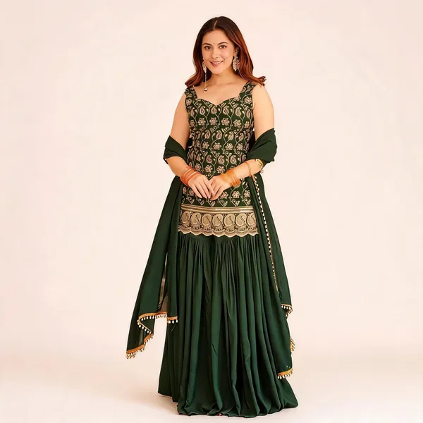 Green_Georgette_Embroidered_Sleeveless_Kurta_Sharara_Set_For_Women