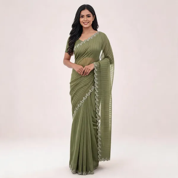 Olive_Green_Chiffon_Embroidered_Scalloped_Border_Saree_For_Women