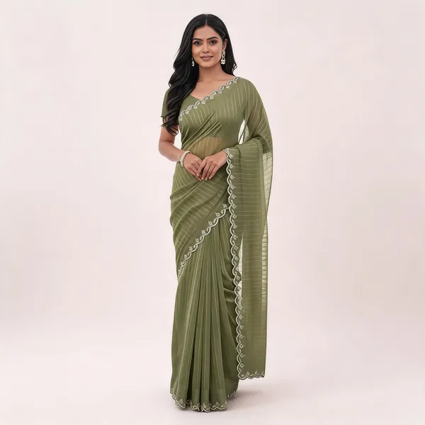 Olive_Green_Chiffon_Embroidered_Scalloped_Border_Saree_For_Women