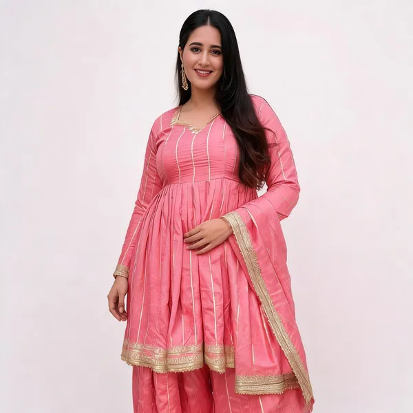 Pink_Vichitra_Silk_Zari_Striped_Anarkali_Sharara_Dupatta_Set_For_Women