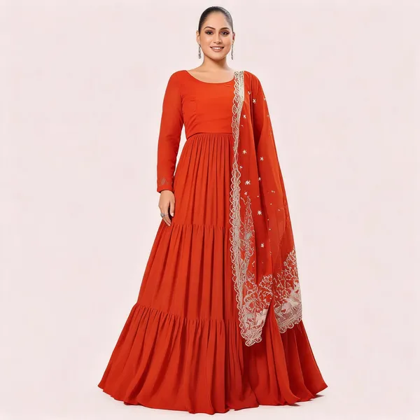 Rust_Orange_Georgette_Flared_Anarkali_Gown_With_Dupatta_For_Women