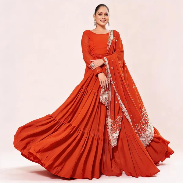 Rust_Orange_Georgette_Flared_Anarkali_Gown_With_Dupatta_For_Women