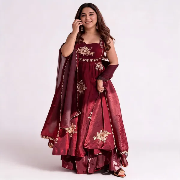 Maroon_Silk_Embroidered_Anarkali_Kurta_Palazzo_Dupatta_Set_For_Women