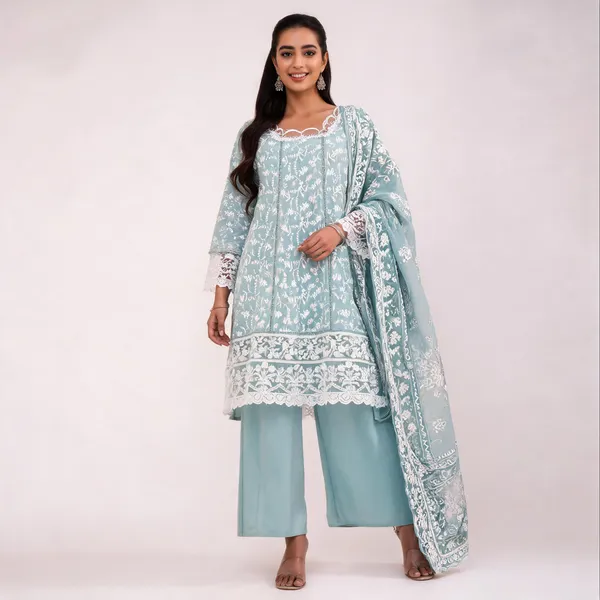 Sea_Green_Cotton_Embroidered_A-Line_Kurta_Palazzo_Dupatta_Set_For_Women