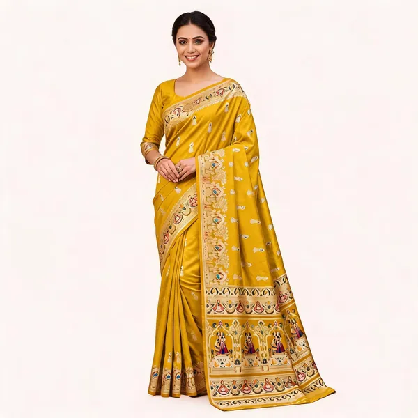 Yellow_Silk_Woven_Paithani_Border_Traditional_Saree_For_Women