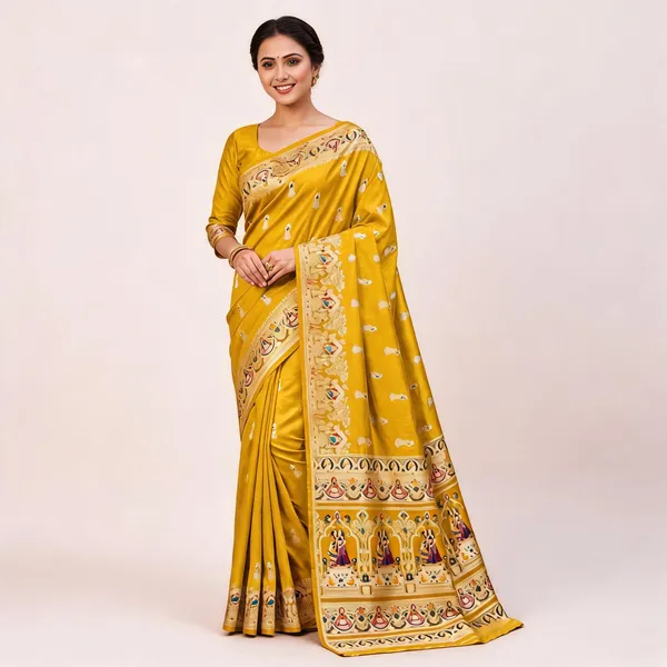 Yellow_Silk_Woven_Paithani_Border_Traditional_Saree_For_Women