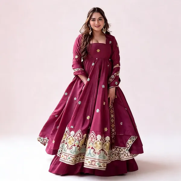 Maroon_Crepe_Silk_Embroidered_Anarkali_Gown_Palazzo_Dupatta_For_Women